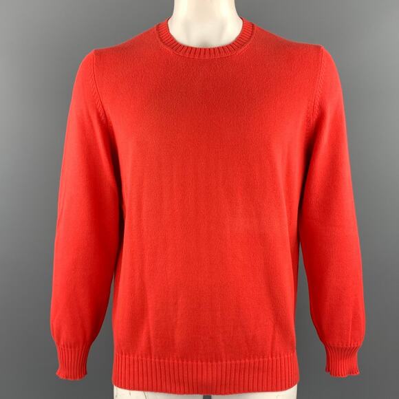 BRUNELLO CUCINELLI Size 44 Orange Knitted Cotton Crew-Neck Pullover - Picture 1 of 4